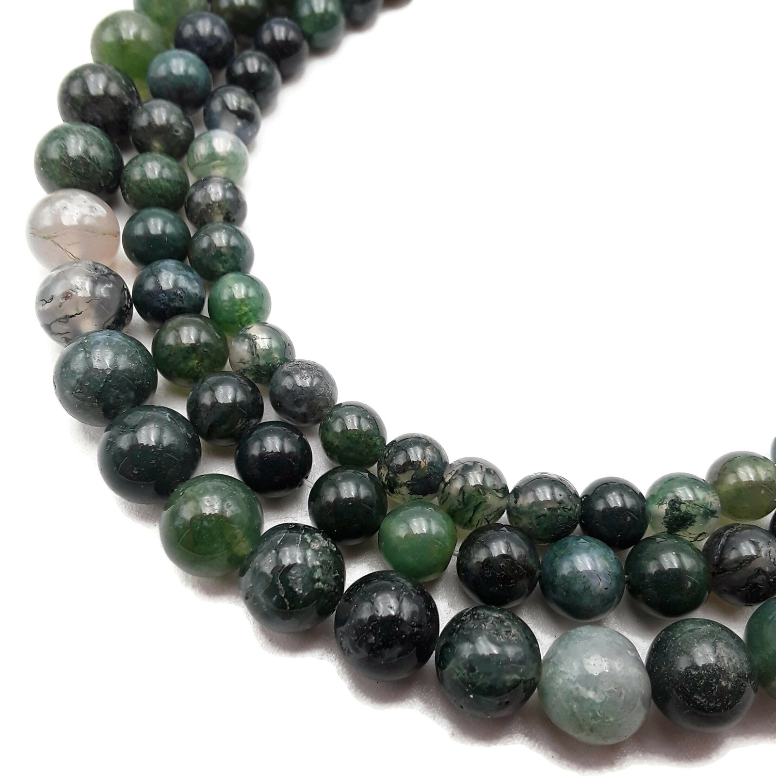 Green Moss Agate Smooth Round Beads 4mm 6mm 8mm 10mm Approx 15.5″ Strand