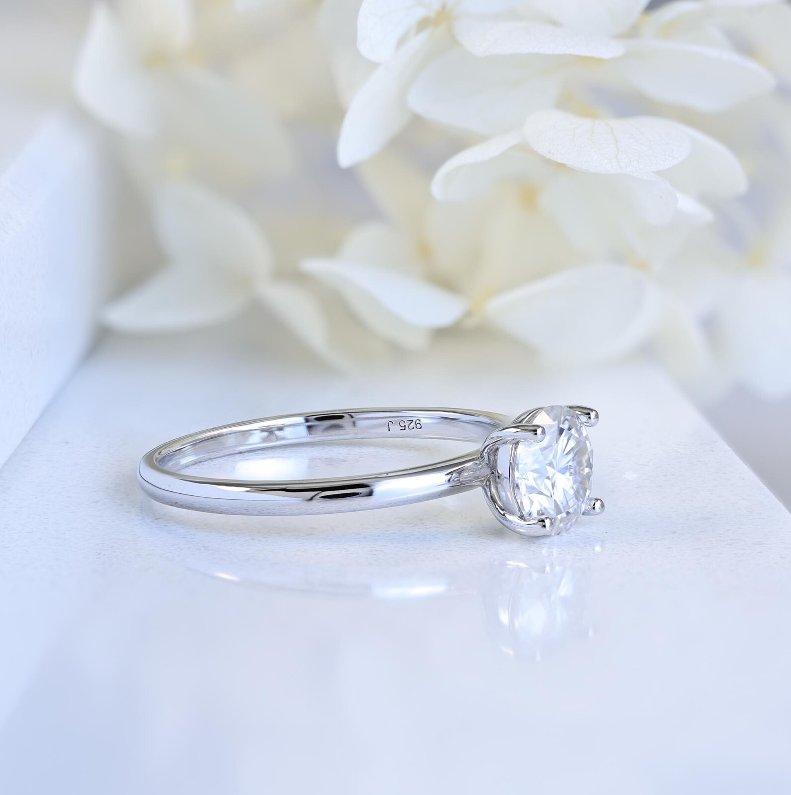 1.2ct GRA VVS Moissanite Solitaire Sterling Silver Engagement Ring 2.5-15 S10493