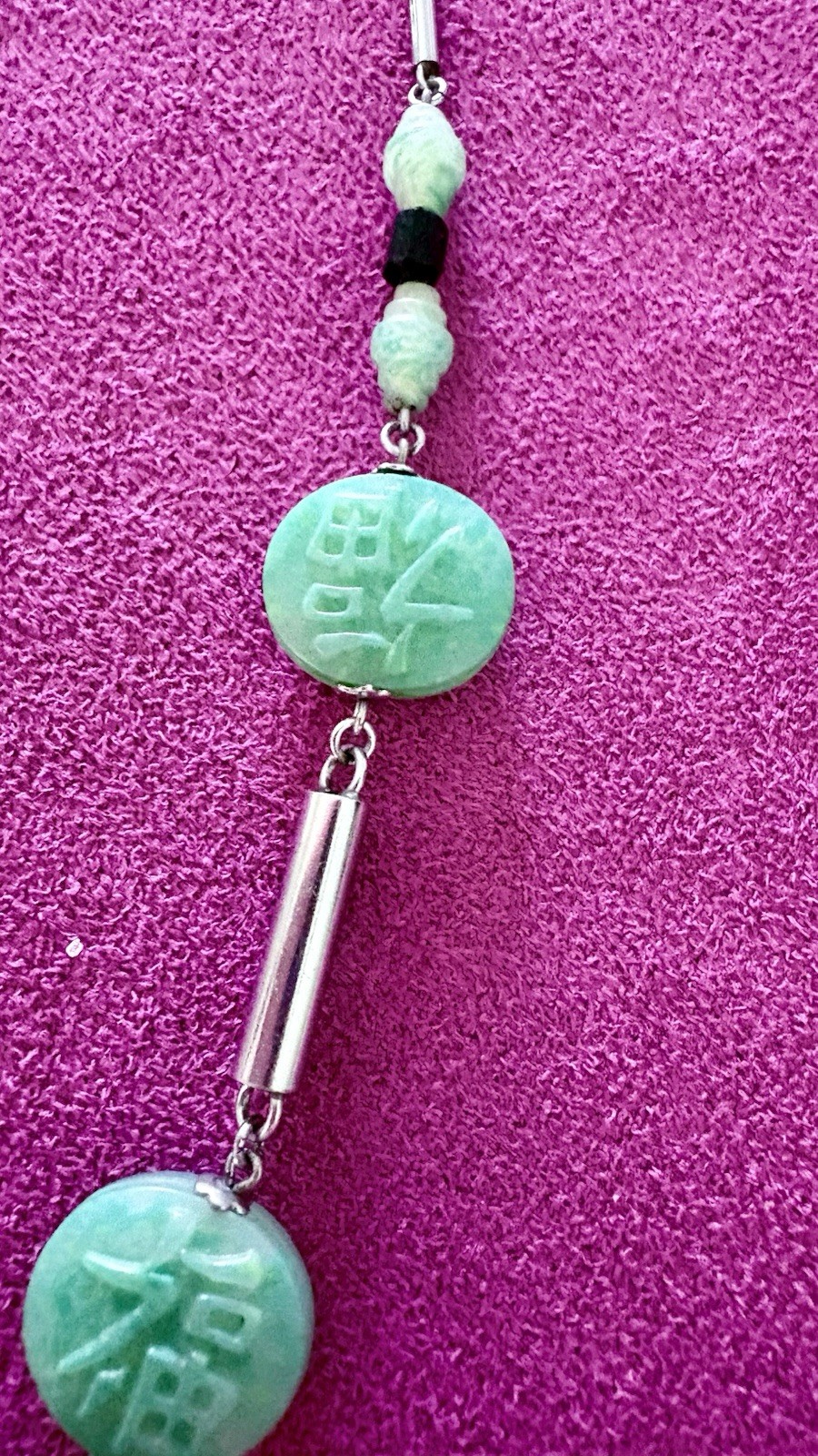 Chinese Style Faux Jade Plastic Pendant Necklace Green Good Fortune Dragon 22″