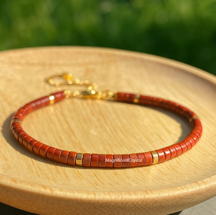 Natural Red Jasper Stone Bracelet Tube Beaded Women Jewelry Birthday Reiki Gifts