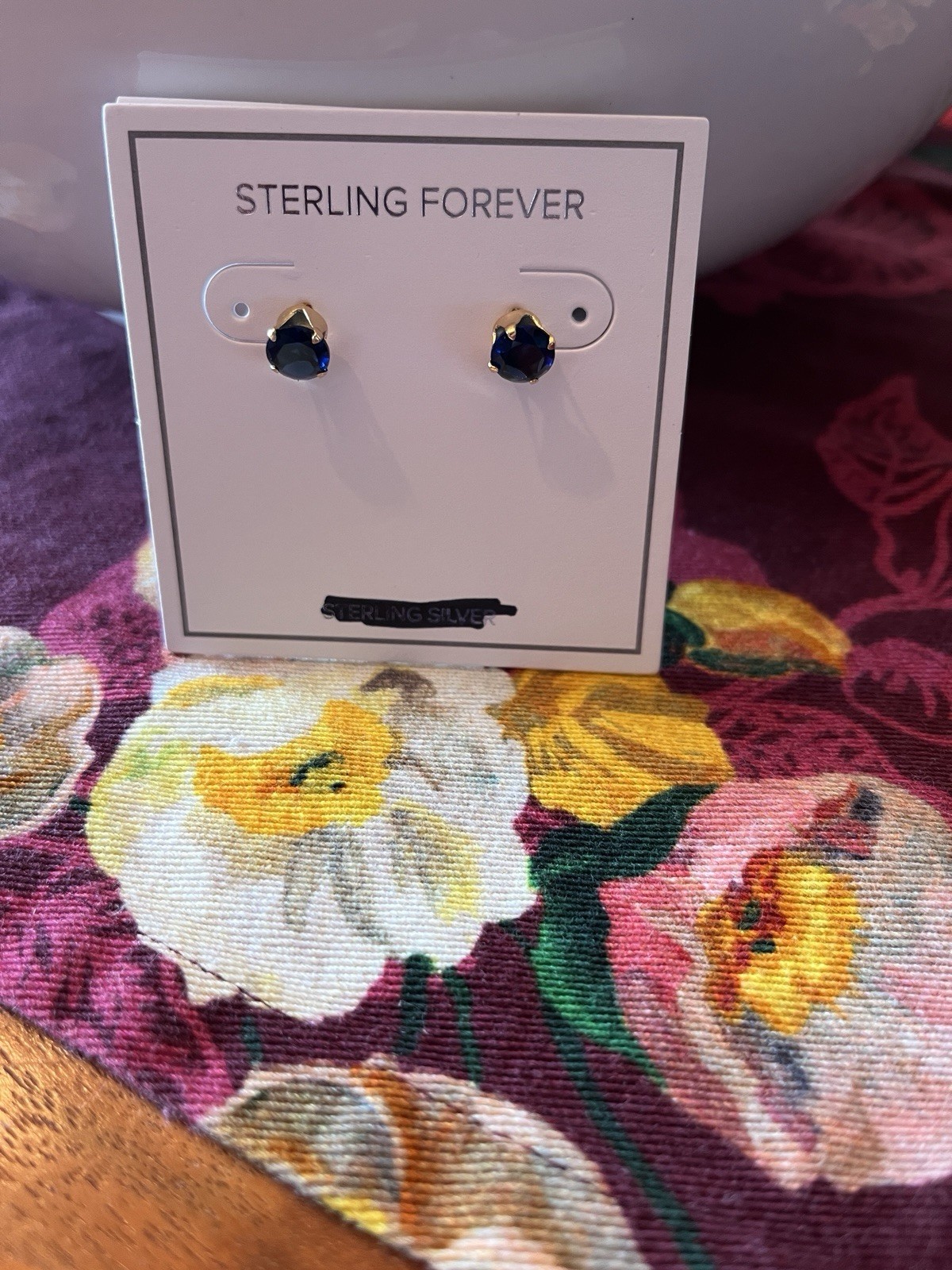 New Sterling Forever gold tone metal blue stud gems lead and nickel free