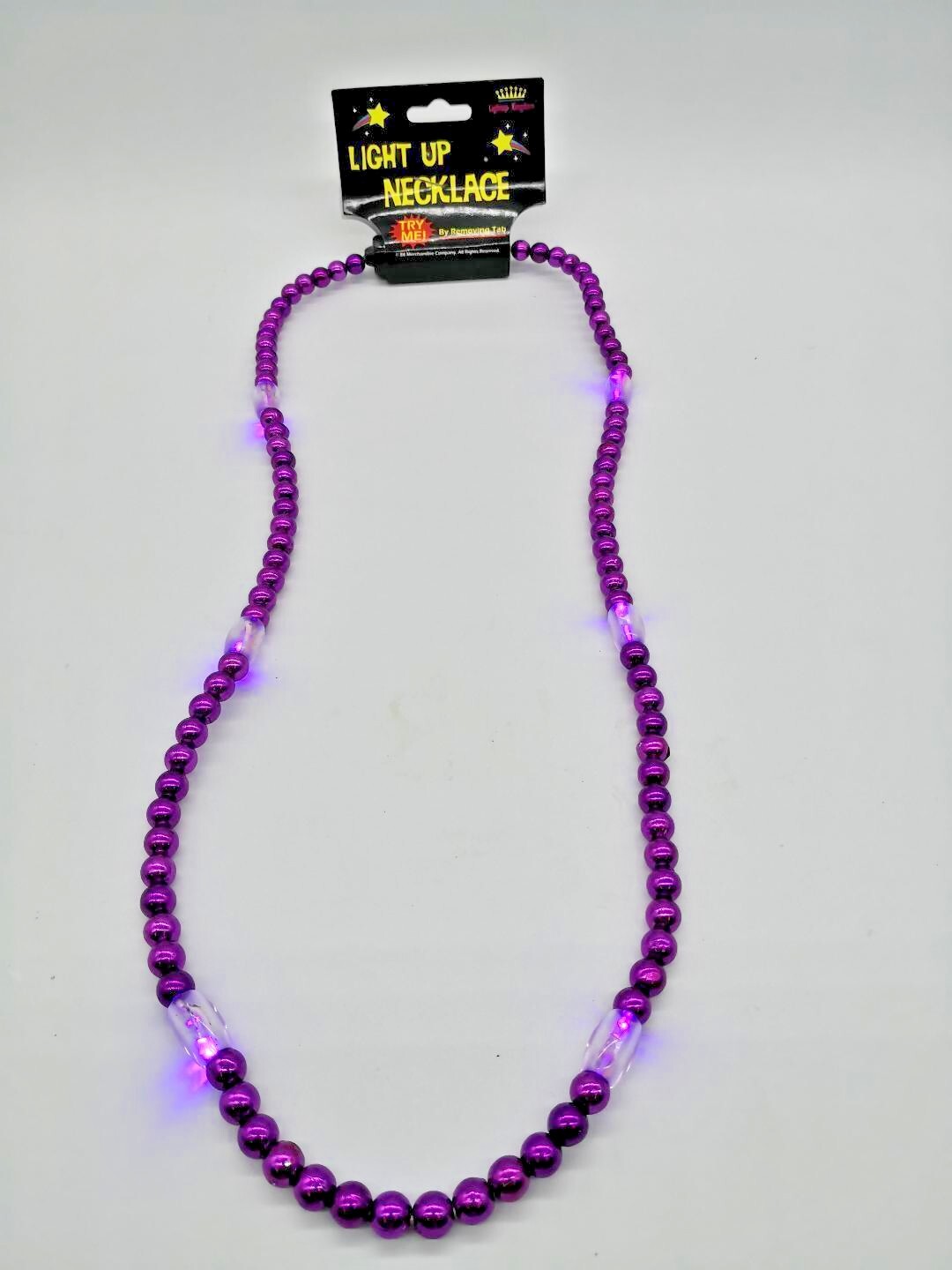 Purple Light-Up Beaded Necklace 16″ with 6 LED Flashing & Steady-On settings US