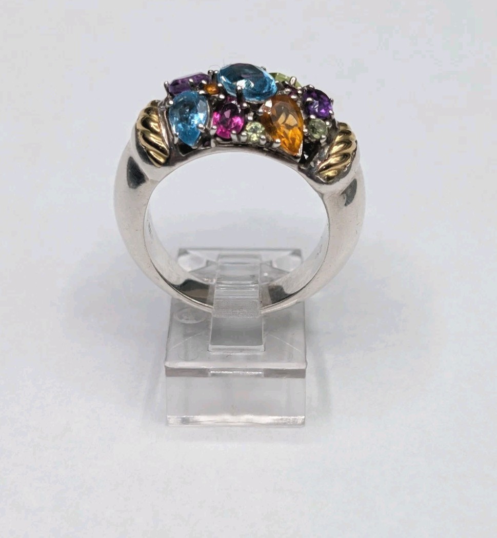 EFFY Sterling Silver 925 Gold Accent Multi Gemstone Cluster Ring Size 8