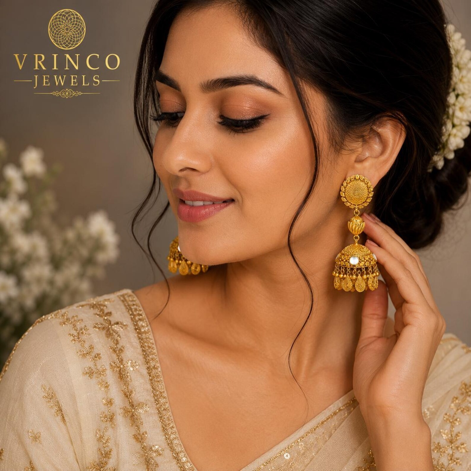 Tawny 22KT Hallmarked Yellow Gold Jhumka Earrings Traditional Long Bridal Jewelr