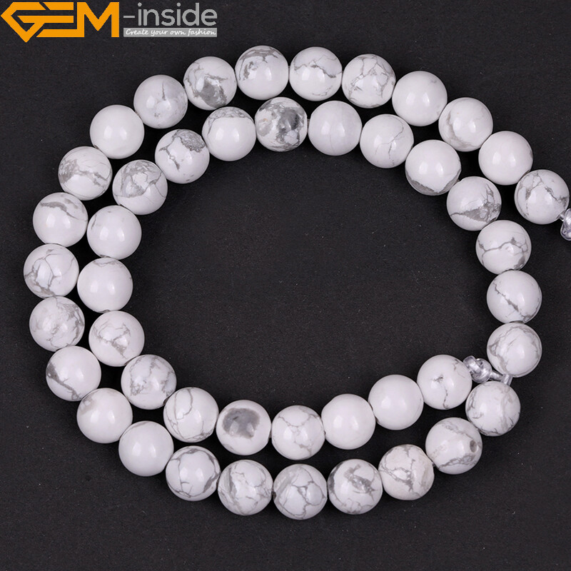 Natural White Howlite Stone Round Beads For Jewelry Making 15″ 2mm Big Hole 10mm