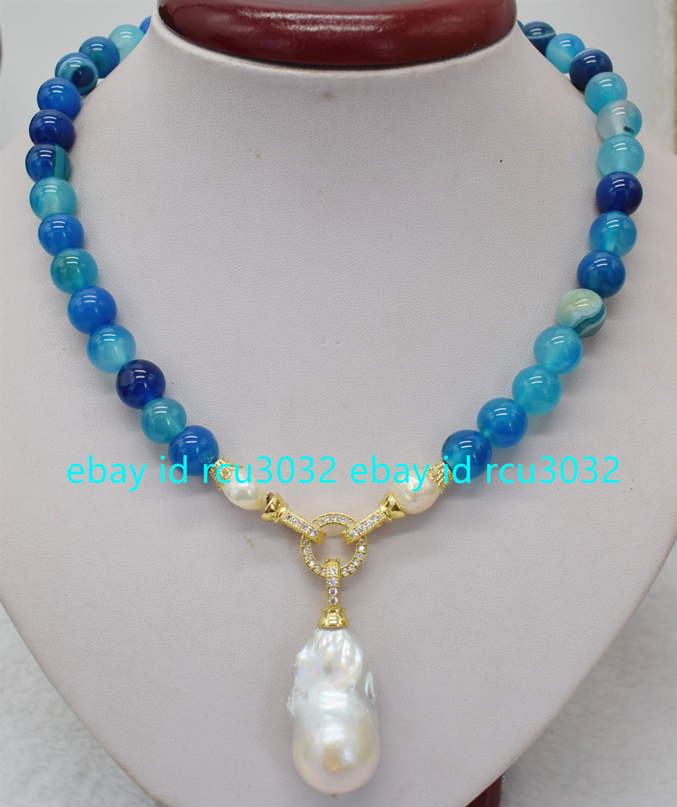 Natural Multicolor Stripe Agate Gems White Keshi Baroque Pearl Pendant Necklace