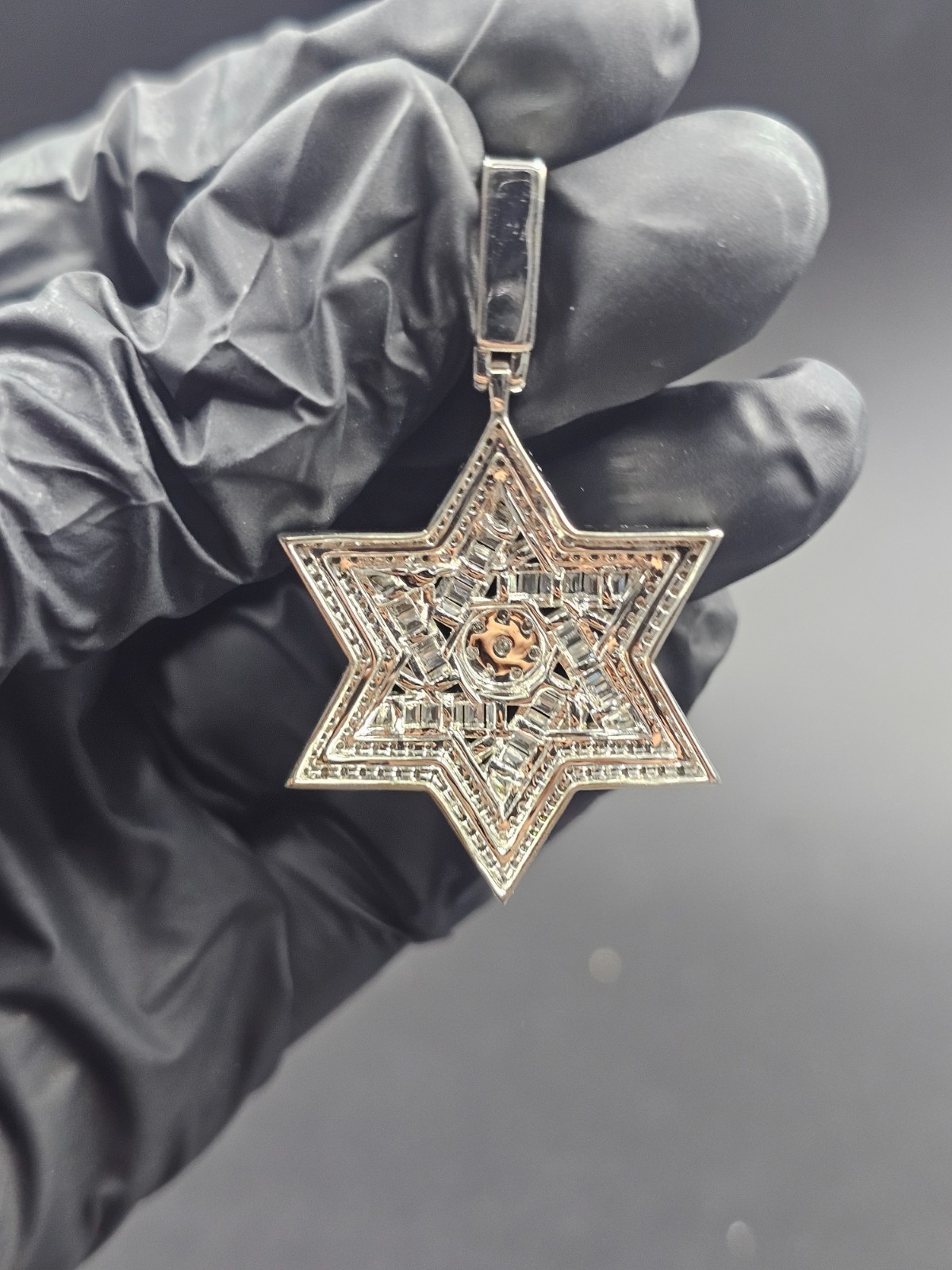 2.30Ct Round Cut Real Moissanite Star Of David Pendant 14K White Gold Plated