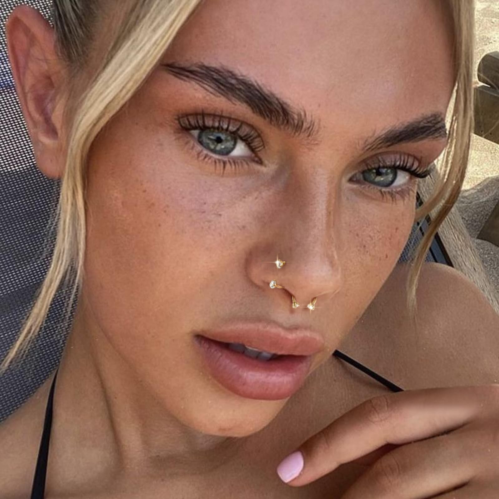 Titanium Horseshoe Nose Ring 20g 18g Gold Silver Double Gem Nose Rings Studs …