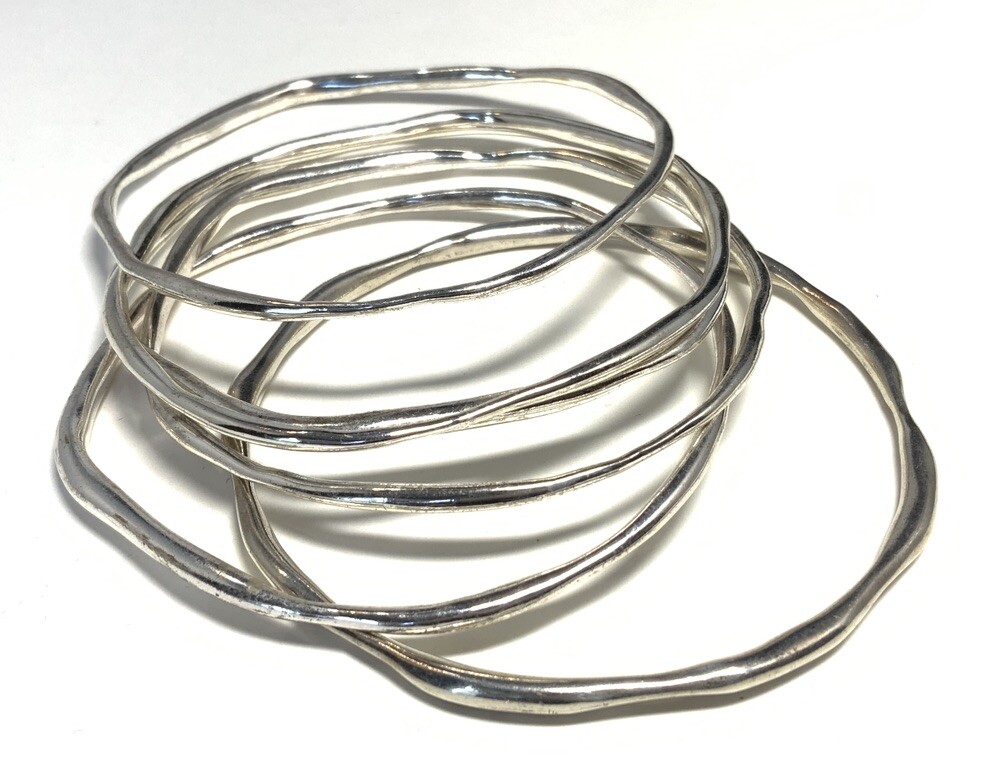 6 Silver Tone Stackable Bangle Bracelet 7.5-inches JG120