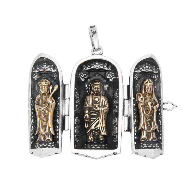 Pure Solid S925 Sterling Silver Men Women Bless Kwan-yin Buddha Pendant
