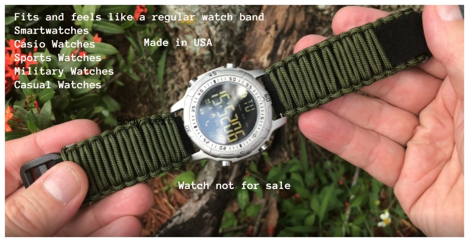 20 22mm Military Green Adjustable Survival Paracord Watch Band Strap Smartwatch