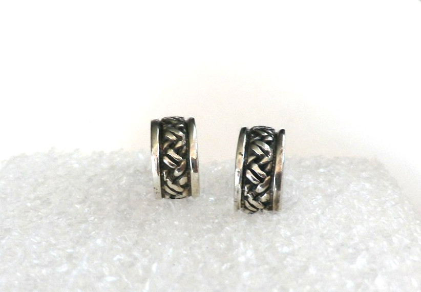 Vintage 925 Sterling Silver Braided Design Half Hoop Earrings 3.2 grams