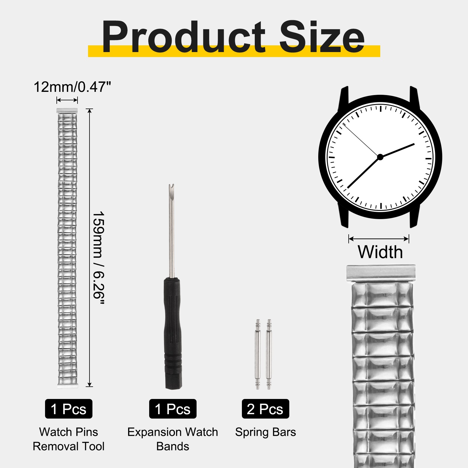 Expansion Watch Bands 12mm Stainless Steel Stretch Watch Strap Silver