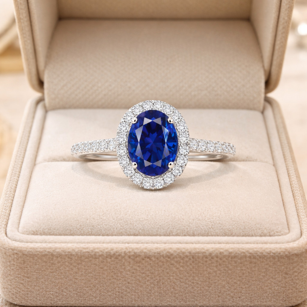 2.80 Ct Oval Cut Natural Sapphire & Diamond Propose Ring 14K White Gold Size 8
