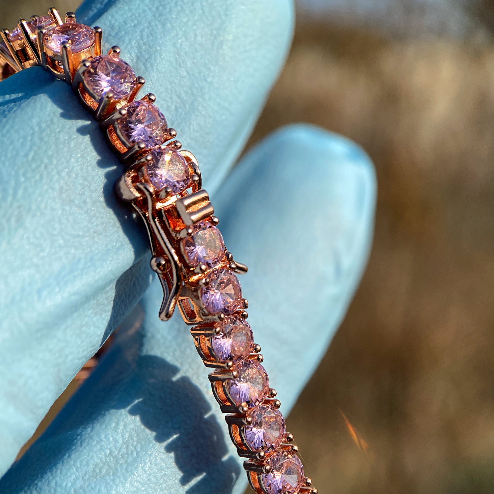 Tennis Bracelet Pink Iced Rose Gold Plated Simulated CZ 4MM Thick 7″ or 8″