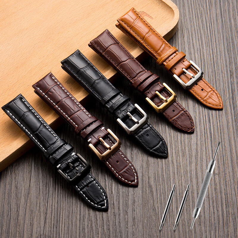 Head layer leather strap with calf leather needle buckle watch strap 12-24mm