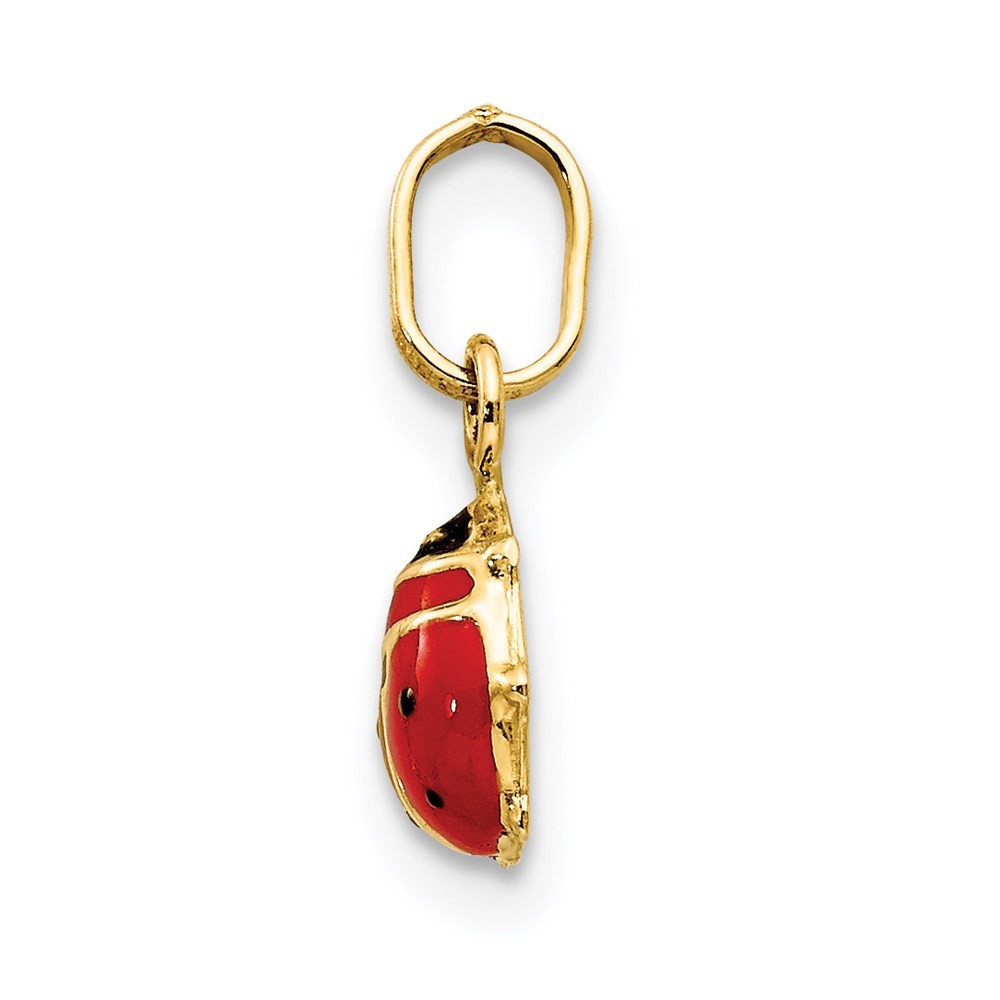 14k Yellow Gold Red and Black Enameled Ladybug Charm Pendant L 13mm, W 5.5mm