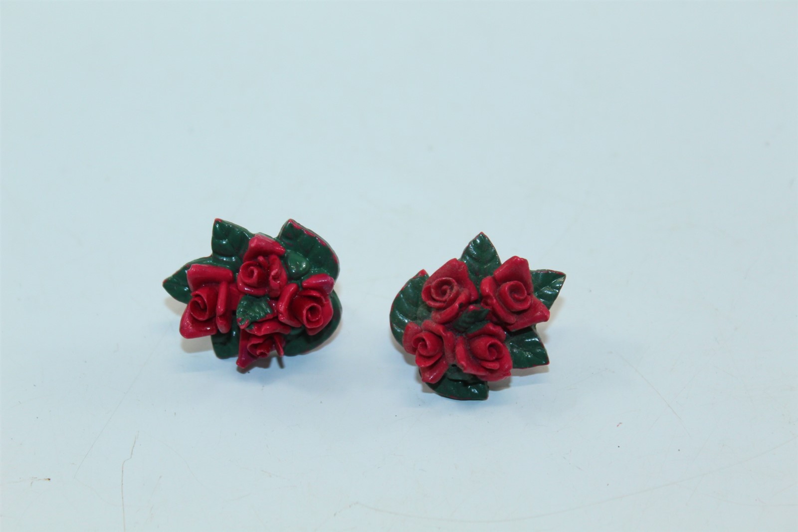 Vintage Earrings Red Rose Clip On Silver-tone Alloy On Acrylic Stamped Japan