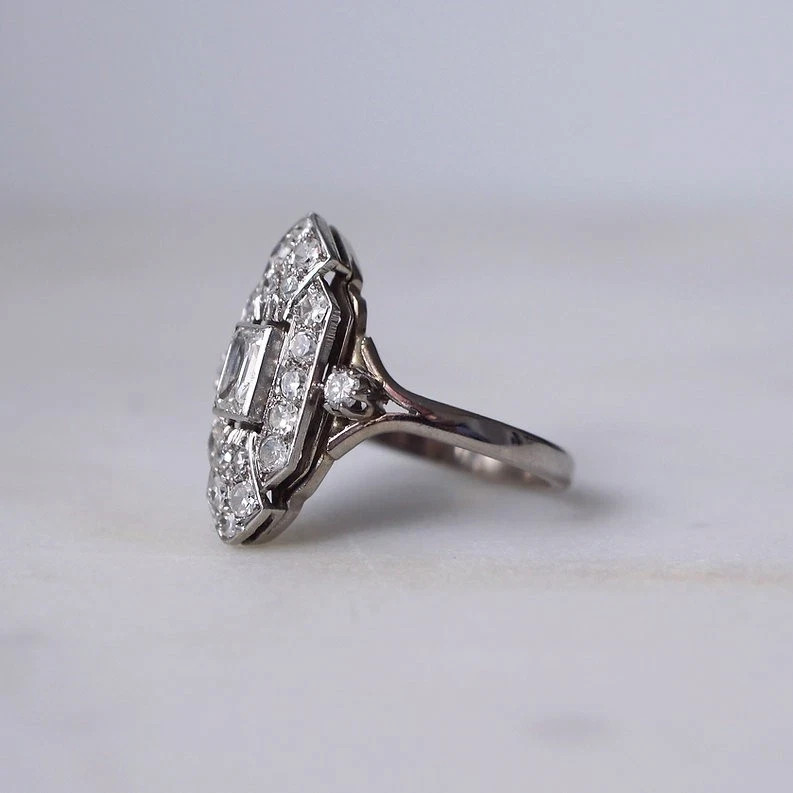 Art Deco Vintage Style Lab Created Diamond Engagement Ring 14K White Gold Finish