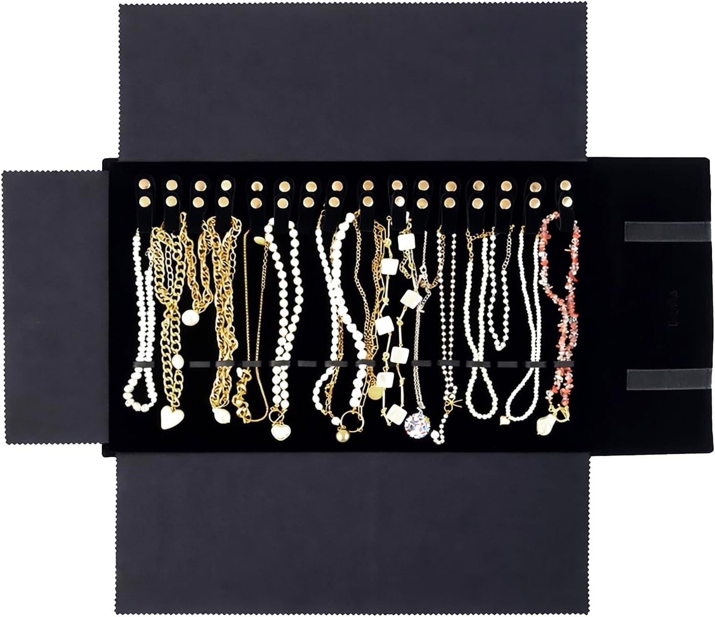 Velvet Travel Jewelry Roll Bag Organizer Necklace Elastic Band & Anti-winding