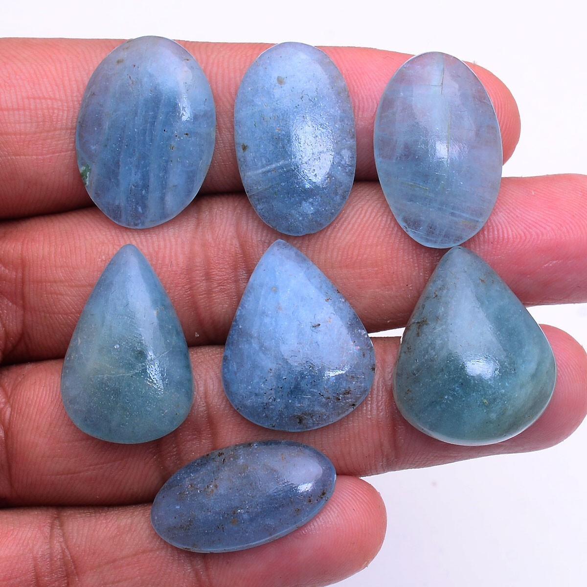 7 Pcs Natural Aquamarine 24mm-25mm Cabochon Untreated Huge Loose Gemstones Lot