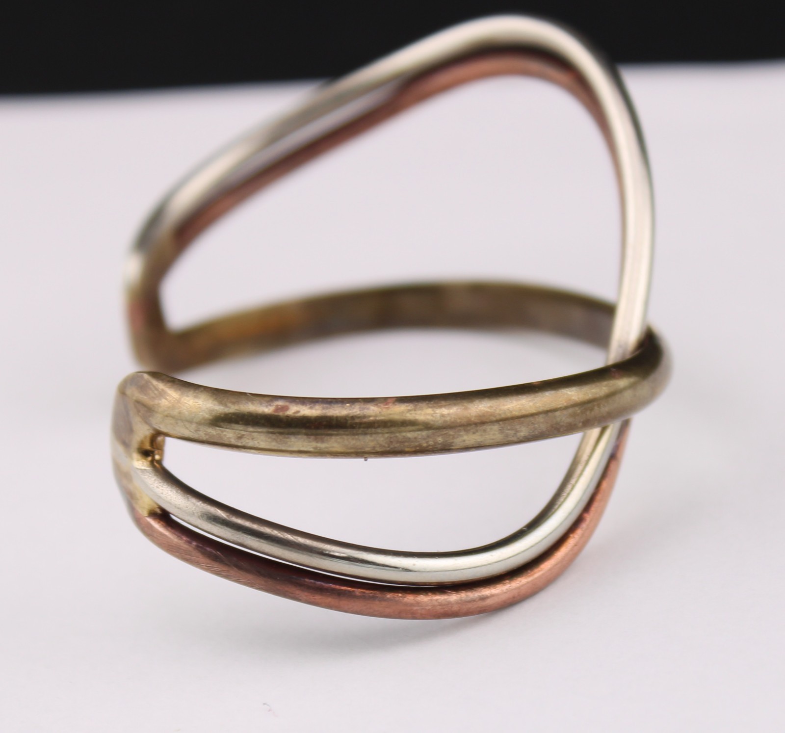 Vintage Copper Brass Nickle Silver Modernist Brutalist Cuff Bracelet 6.5″