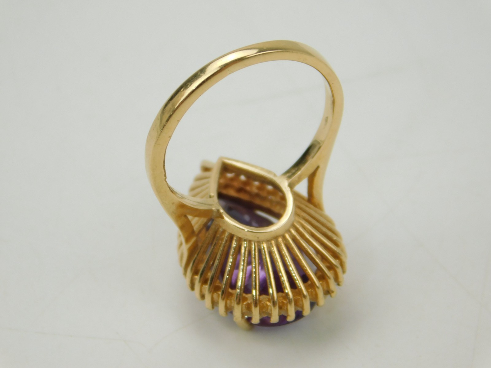 18×10.8mm Pear Cut Lab Created Amethyst Diamond Halo 14k Gold Sz 8 Cocktail Ring
