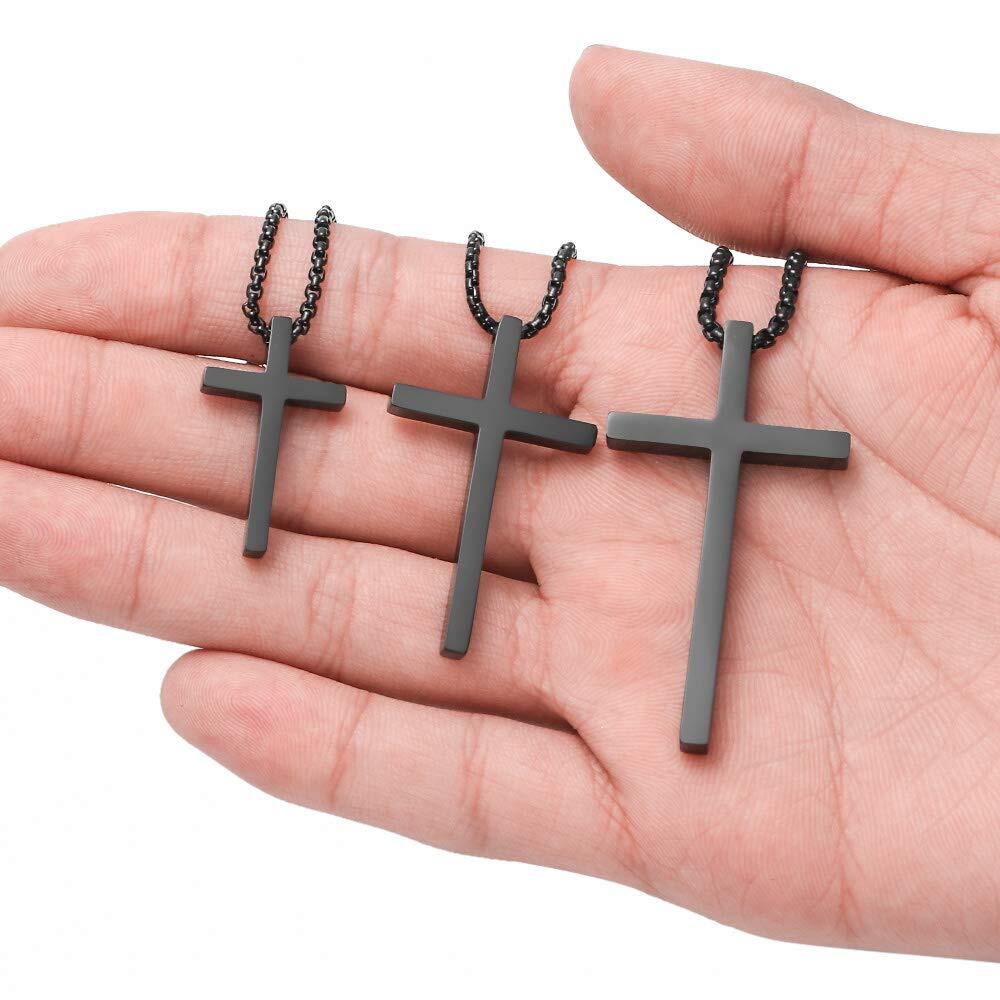 Men Women Plain Silver Stainless Steel Cross Pendant NecklaceBox Chain 16″-24″