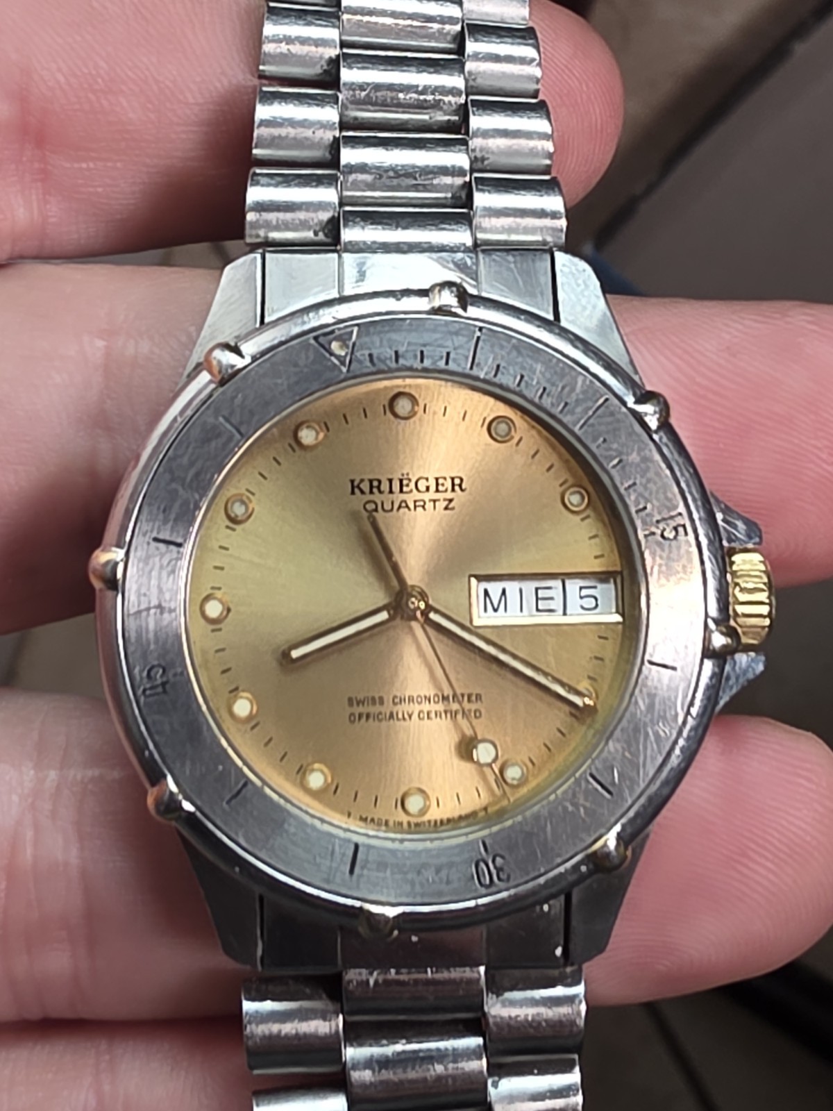 Krieger M882 Watch Stainless Steel Certified Swiss Chronometer Day Date New Batt