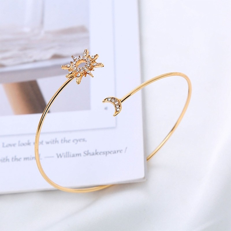 Elegant Rhinestones Armband Simple Metal Zircon Sparkling Moon Bracelet
