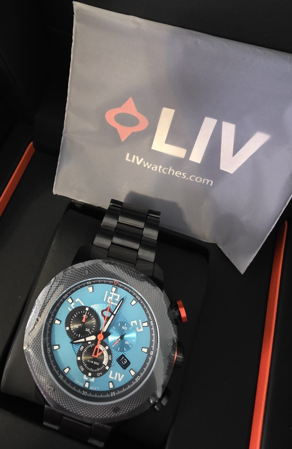 LIV GX1 Chronograph Blue Dial Men’s Watch Stainless Steel Black Bracelet Box
