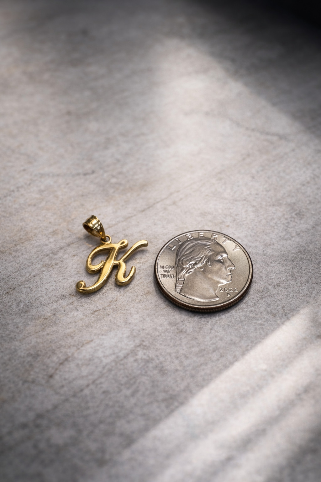 14k or 10k Solid Gold Cursive Initial Pendant, Cursive Letter Charm, Stamped