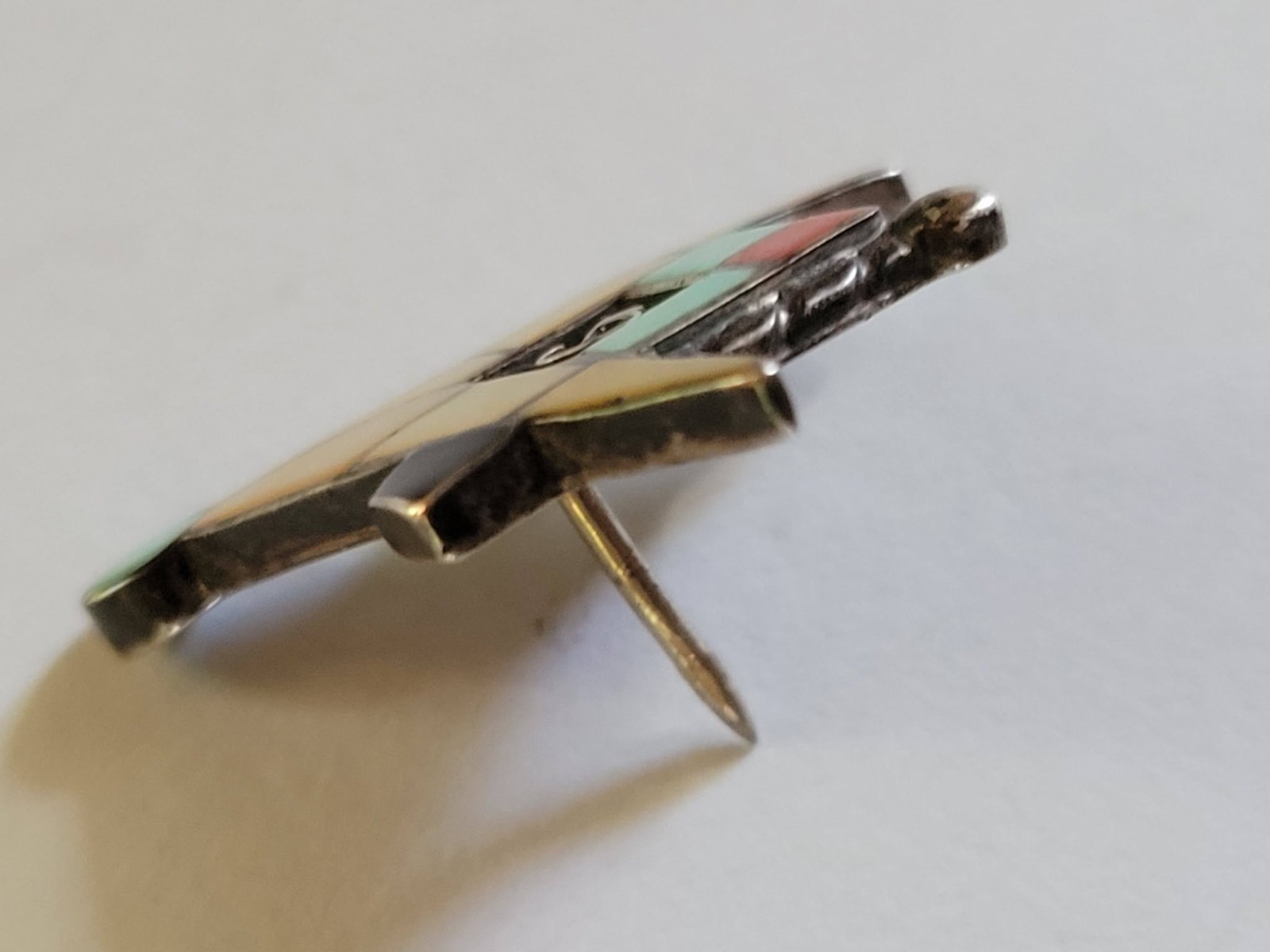 Vintage Zuni Masonic Pin Sterling Silver Multi Inlay Turquoise Native American