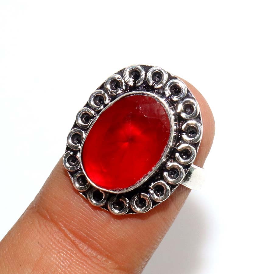Exclusive Red Onyx 925 Silver Plated Ring US FreeSize Trending Gift Trendy MJ