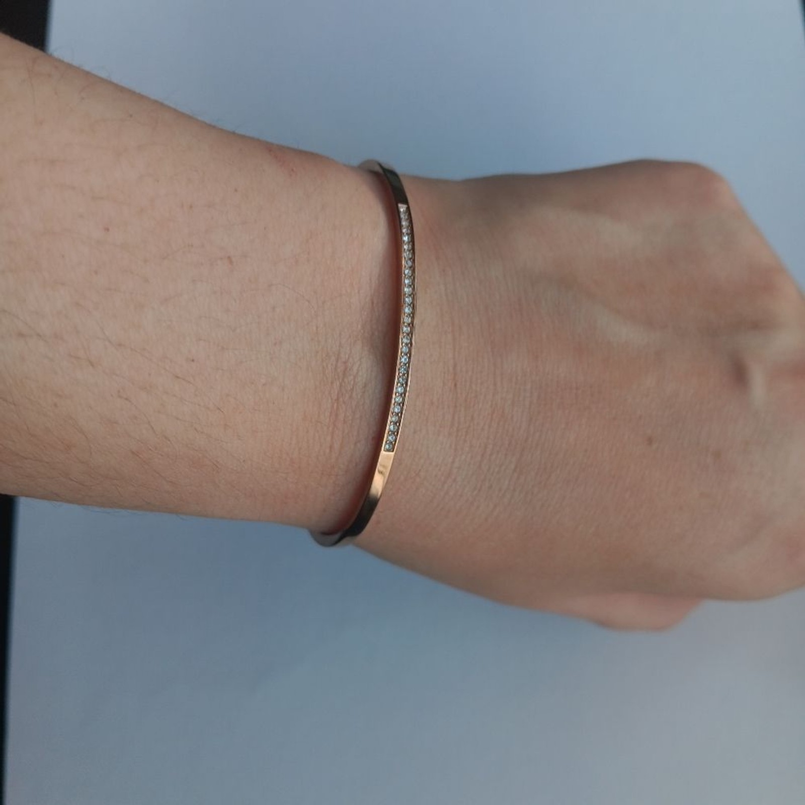Michael Kors Rose Gold Tone Steel Slim Cuff Bracelet Clear CZ Crystal Elegant