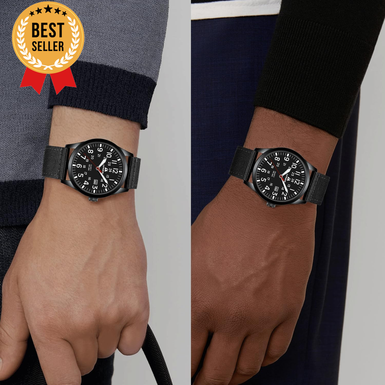 Men’s Military Sport Watch Nylon Strap Luminous Analog Quartz Waterproof Casual