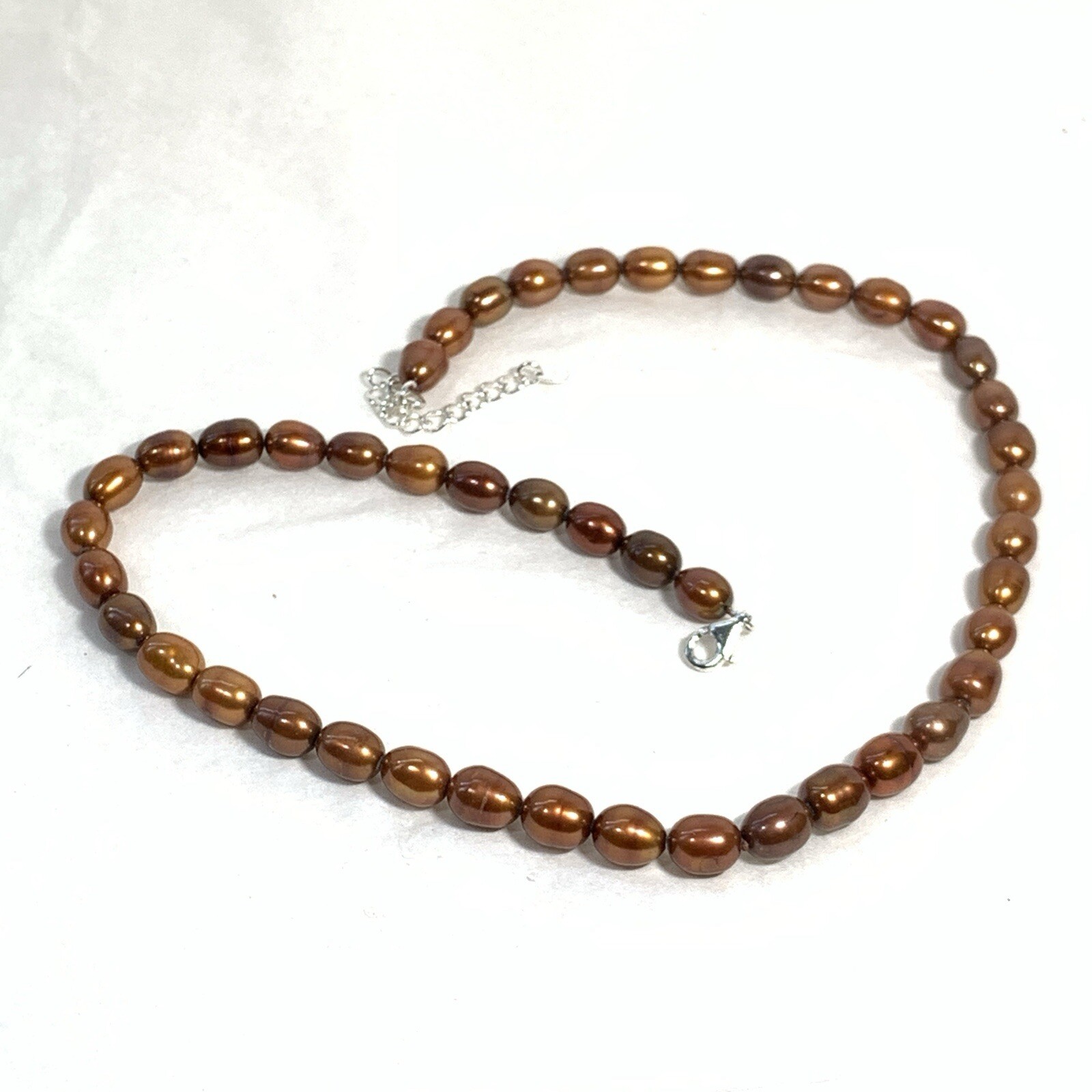 GSJ 925 Copper Brown Freshwater Pearl Necklace 18-20″ Sterling Silver Clasp