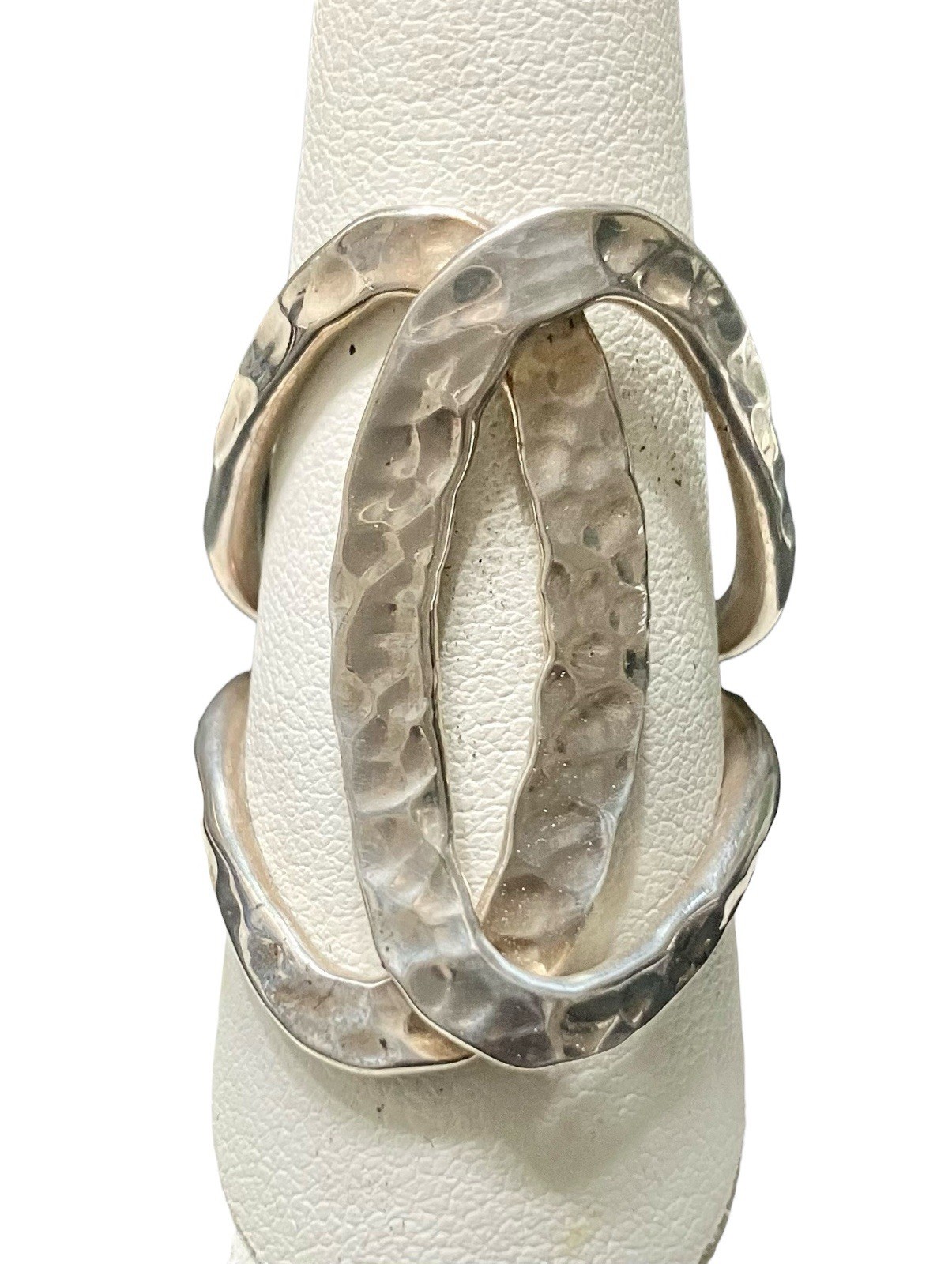 ARTSY Long Vintage MODERNIST HAMMERED 925 Sterling Silver HANDCRAFTED Ring SZ 10