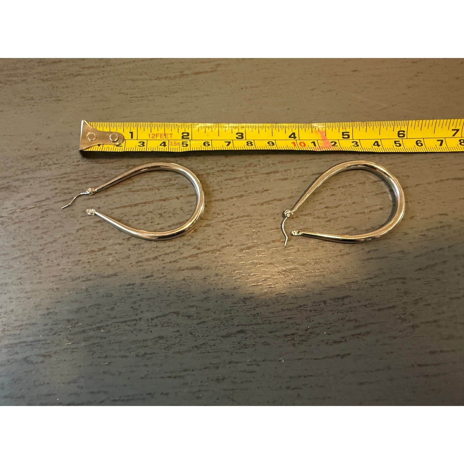 Sterling Silver Teardrop Hoop Earrings Elongated Pear Shape Latch Back Polished