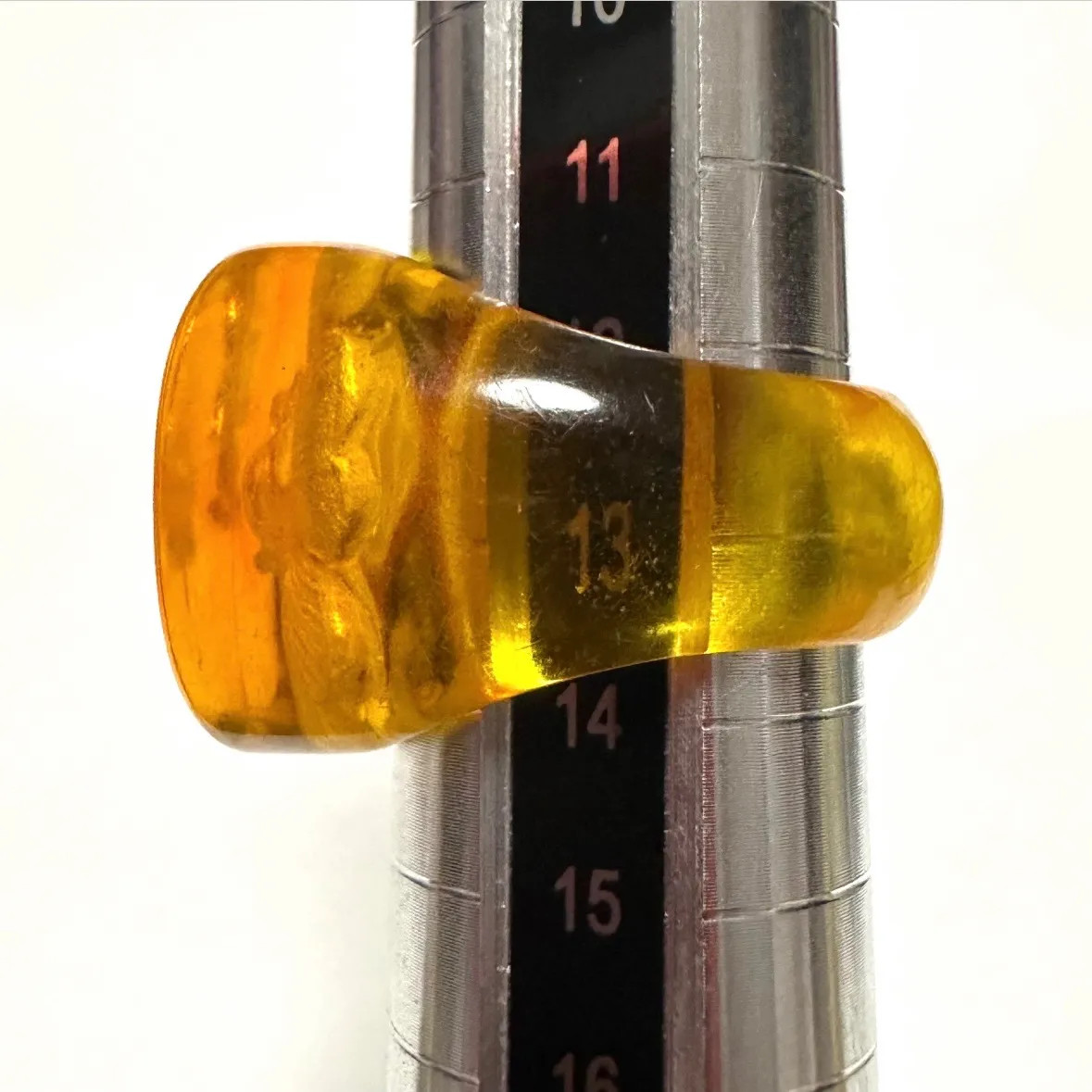 CHANEL Camellia CC Logo Resin Ring Orange Clear Size 13 US 6.5 Auth