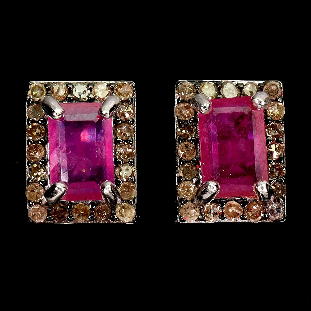 925 Sterling Silver Earrings Octagon Ruby 6x4mm Diamond 40pcs Gemstone Jewelry