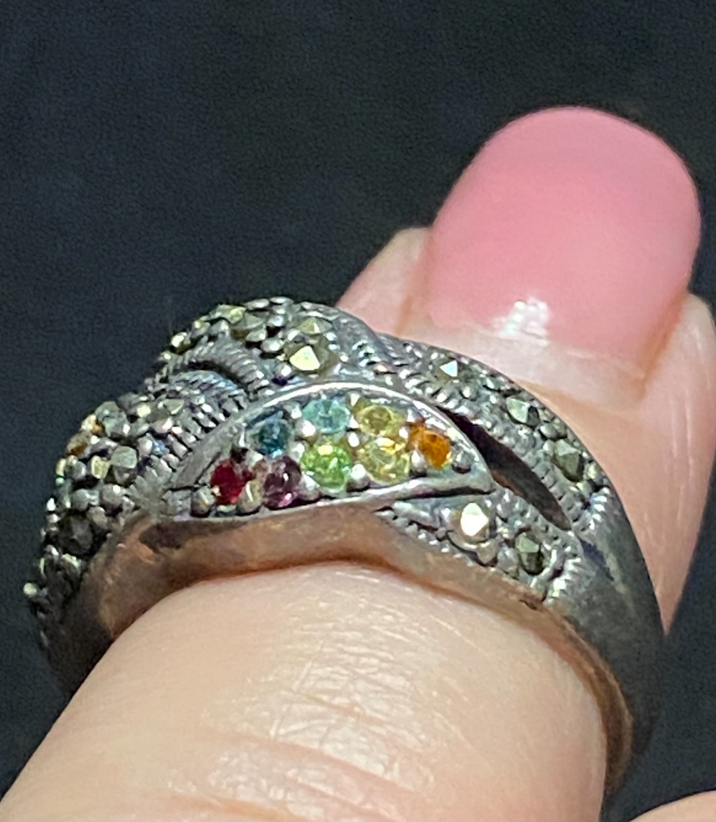 Vintage Rainbow Gemstone Braided Ring Citrine Ruby Aquamarine Peridot Hematite