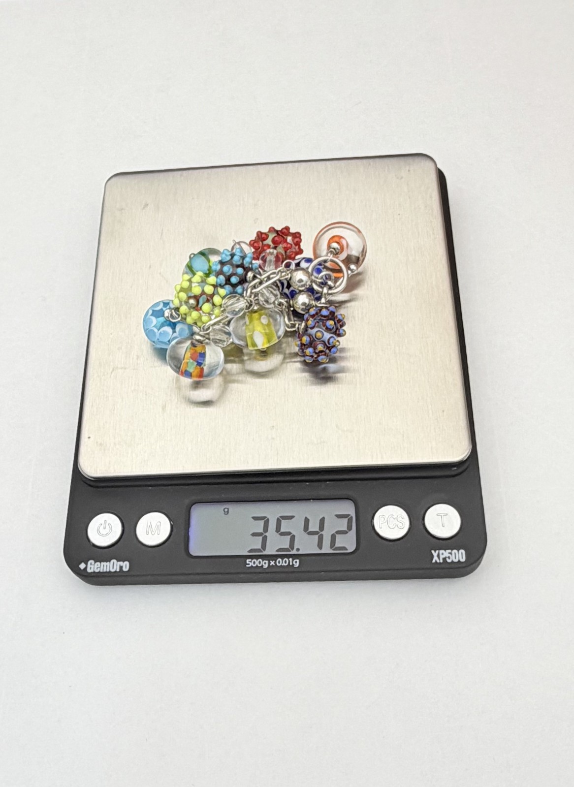 Sterling Silver Lampwork Glass Charm Bracelet 7.5” 35.4g Murano Style