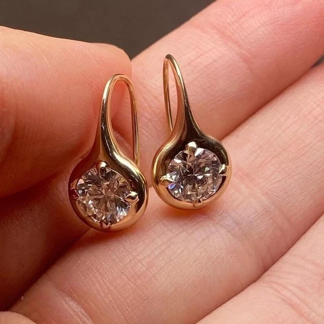 Antique Style 1.5 Ct Round Cut Created Diamond 14K Yellow Gold Finish Earrings