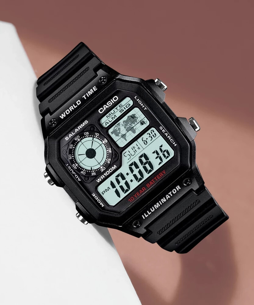 Casio AE1200WH-1AV, World Time Watch, Chronograph, 5 Alarms, 10 Year Battery