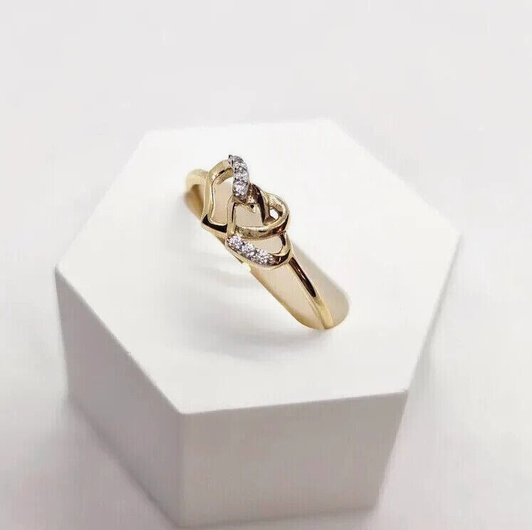 14K Gold Interlocked Double Hearts Ring Women Size 5 – 9