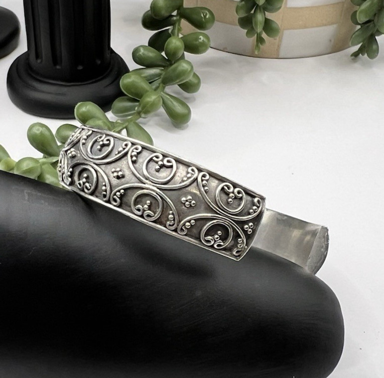 Bali Filigree Granulation Design Cuff Bracelet in 925 Sterling Silver 25.5 g