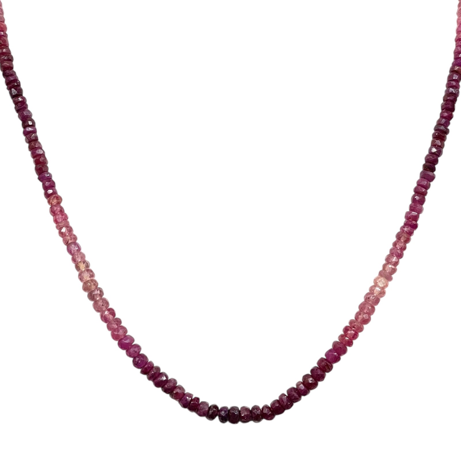 18 Inch Natural Ruby Necklace 3-4mm Shaded Faceted Cut Beads 925 Silver Clasp