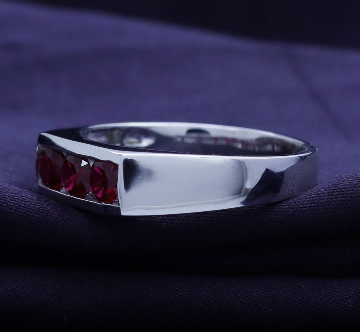 1Ct Mens 3 Stone Band Ring Ruby Lab Grown Gemstone 10k or 14k Gold or 925 Silver