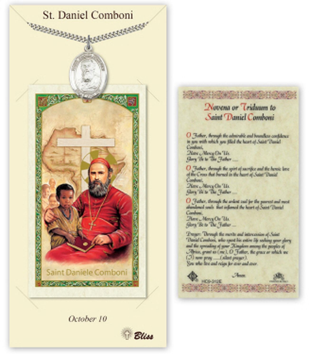 Large Pewter Saint Daniel Pendant Necklace 24″ Inch Chain & Prayer Card